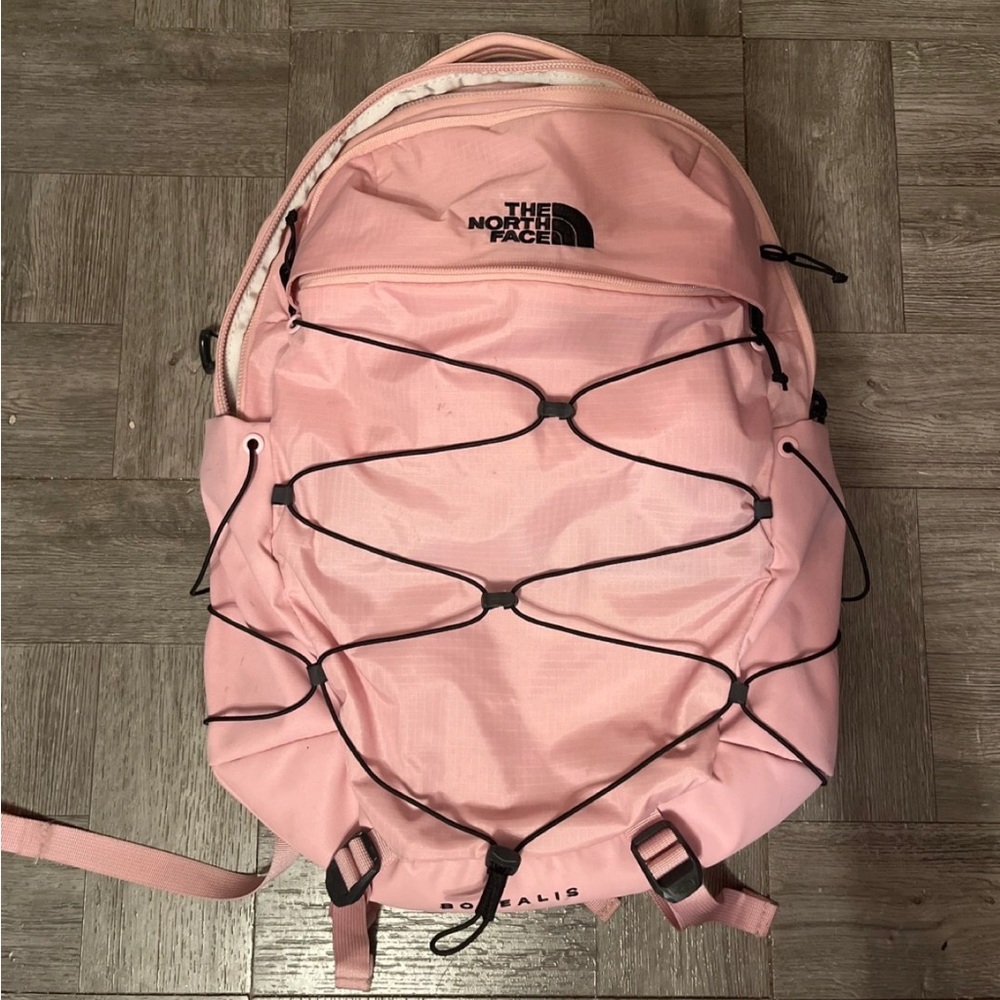 The North Face pink + black Borealis backpack